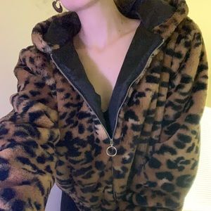 Cheetah print faux fur jacket